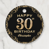 30th誕生日パーティーブラックと金ゴールドグリッターフレーム フェイバータグ (裏面)