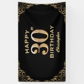 30th誕生日パーティーブラックと金ゴールドグリッターフレーム 横断幕 (縦)