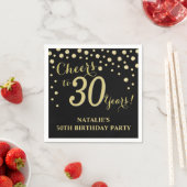 30th誕生日パーティーブラックと金ゴールドダイヤモンドナプキンス スタンダードカクテルナプキン (インサイチュ)