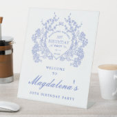 30th誕生日パーティーブルーフローラクレストウェルカム 台座サイン (インサイチュ)