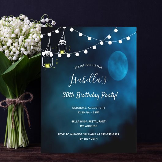 30th誕生日パーティーブルームーンライト インビテーションポストカード