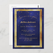 30th誕生日パーティーブルー金ゴールド光沢のある招待 ポストカード (正面/裏面)