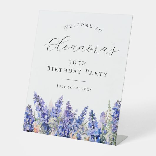 30th誕生日パーティーブルー7月誕生花歓迎 台座サイン (正面)