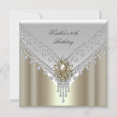 30th誕生日パーティーホワイトクリームパールダイヤモンド 招待状 (正面)