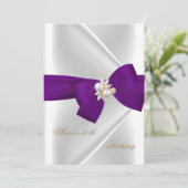 30th誕生日パーティーホワイトパールジュエルパープルボウ 招待状 (スタンド正面)