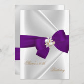 30th誕生日パーティーホワイトパールジュエルパープルボウ 招待状 (正面/裏面)
