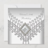 30th誕生日パーティーホワイトパールダイヤモンドジュエル 招待状 (正面)