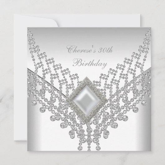 30th誕生日パーティーホワイトパールダイヤモンドジュエル 招待状 (正面)