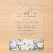 30th誕生日パーティーホワイトローズブルーフローラアーチ アクリル招待状 (正面)