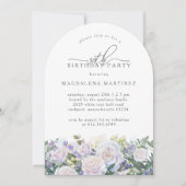 30th誕生日パーティーホワイトローズブルーフローラ 招待状 (正面)