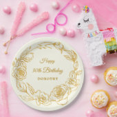 30th誕生日パーティーリュックス金ゴールドバラフローラアイボリー ペーパープレート (パーティー)