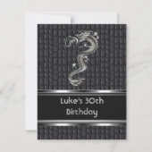 30th誕生日パーティーレザーメタルシルバーマン 招待状 (正面)