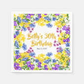 30th誕生日パーティー水彩ワイルドフラワー スタンダードカクテルナプキン (正面)