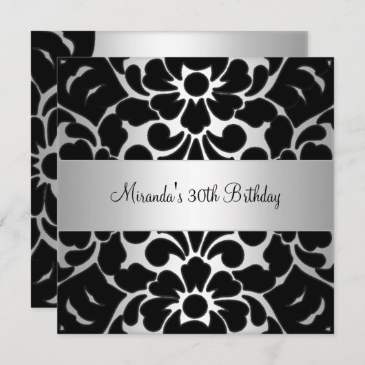 30th誕生日パーティー白黒シルバーフローラ 招待状