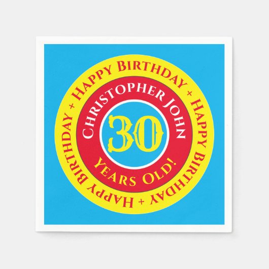 30th誕生日パーティー紙ナプキンス スタンダードカクテルナプキン (正面)