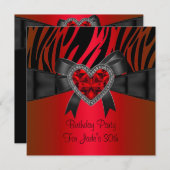30th誕生日パーティー赤いハートジュエルゼブラ 招待状 (正面/裏面)