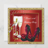 30th誕生日パーティー赤金ゴールドブラック 招待状 (正面)