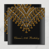 30th誕生日パーティー金ゴールドブロンズビーズブラック 招待状 (正面/裏面)