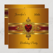 30th誕生日パーティー黄色金ゴールド赤い宝石 招待状 (正面/裏面)