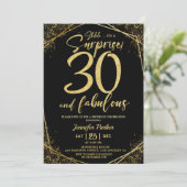 30th誕生日パーティー30素晴らしいブラック金ゴールドグリッター 招待状 (スタンド正面)