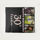 30th誕生日パーティー、バラ金ゴールドグリッターと3枚の写真 タペストリー (正面(横))