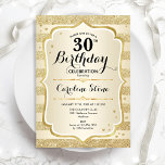30th誕生日パーティー-金ゴールド招待状 招待状<br><div class="desc">30歳の誕生日パーティの招待状。デザインエレガント金ゴールド。機能フェイクグリッターストライプ金ゴールドスタイリッシュ、スクリプトフォント、紙吹雪。グラム誕生祝い。</div>