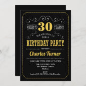 30th誕生日パーティー – 黒金ゴールド白 招待状 (正面/裏面)