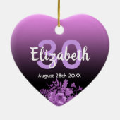 30th誕生日パープルブラックフローラ名 セラミックオーナメント (裏面)