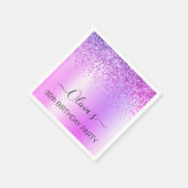 30th誕生日パープルモノグラムグリッター スタンダードカクテルナプキン (角)