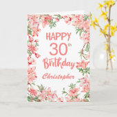 30th誕生日ピンクピーチ牡丹の水色フローラ カード (黄色い花)
