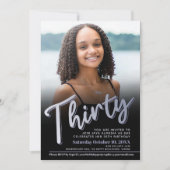30th誕生日フォトスクリプトのスリバーカラー 招待状 (正面)