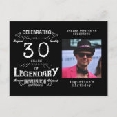 30th誕生日フォトブラックヴィンテージ誕生日招待状 ポストカード (正面)
