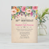 30th誕生日フローラ水彩招待状 招待状 (スタンド正面)