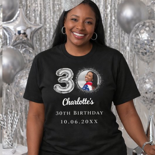 30th誕生日ブラックシルバー写真 tシャツ