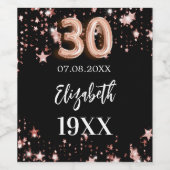 30th誕生日ブラックバラ金ゴールド星 ワインラベル (シングルラベル)