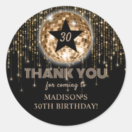30th誕生日ブラック金ゴールドありがとうステッカー ラウンドシール