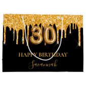 30th誕生日ブラック金ゴールドグリッタードライブ名 ラージペーパーバッグ (裏面)