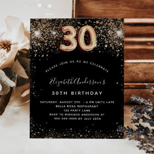 30th誕生日ブラック金ゴールドグリッター予算 チラシ