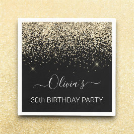 30th誕生日ブラック金ゴールドグリッター任意の年齢 スタンダードカクテルナプキン
