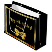 30th誕生日ブラック金ゴールドネームボウ ラージペーパーバッグ (正面アングル)