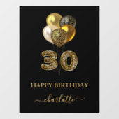 30th誕生日ブラック金ゴールドヒョウ名スクリプト ウィンドウサイン (シート)