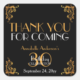 30th誕生日ブラック金ゴールドレトロヴィンテージありがとう スクエアシール