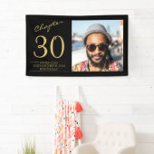 30th誕生日ブラック金ゴールド写真 横断幕 (インサイチュ)