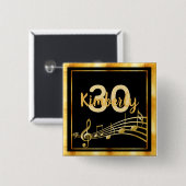 30th誕生日ブラック金ゴールド音符名 缶バッジ (正面&裏面)