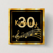 30th誕生日ブラック金ゴールド音符名 缶バッジ (正面)