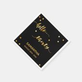 30th誕生日ブラック金ゴールドhello 30ネームスクリプト スタンダードカクテルナプキン (角)