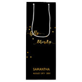 30th誕生日ブラック金ゴールドhello 30ネームスクリプト ワインギフトバッグ (正面)