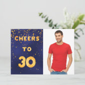 30th誕生日ブルー金ゴールド応援写真男 招待状 (スタンド正面)