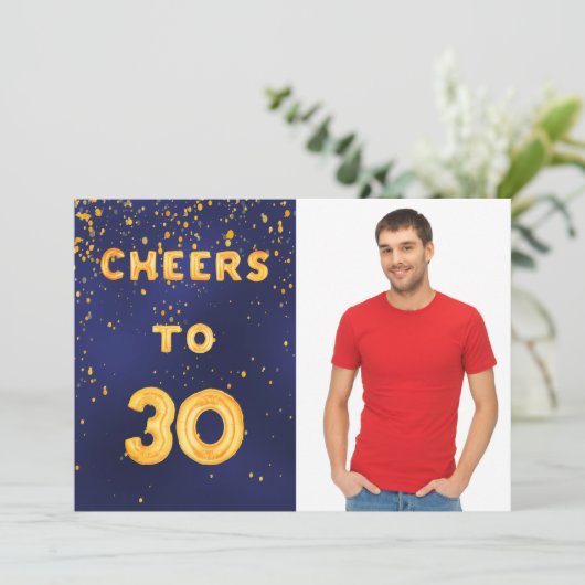 30th誕生日ブルー金ゴールド応援写真男 招待状 (スタンド正面)