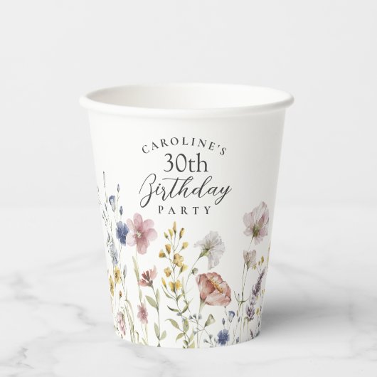 30th誕生日ボホワイルドフラワーウォータカラーフローラ 紙コップ (正面)